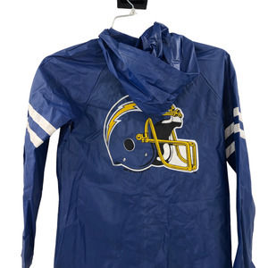 VTG San Diego Charger Vinyl Hooded Blue Rain Coat Jacket Size Medium 12-14